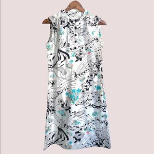 Joan Curtis Vintage Mod 60s 70s Floral Dress Black & White
